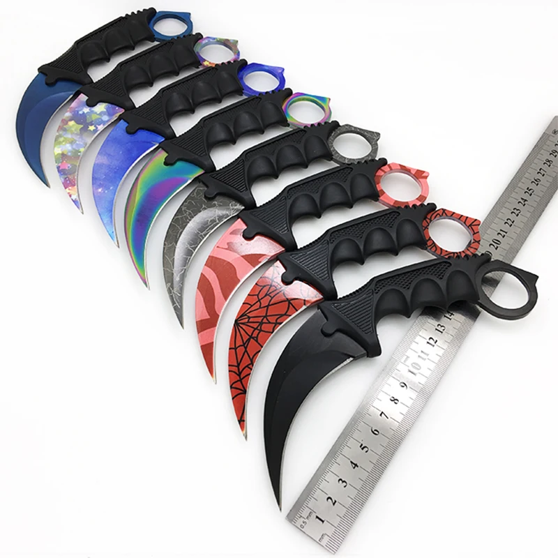 Нож Karambit CS GO с фиксированным лезвием, никогда не выцветает, контр страйк, бои, коготь, ножи для выживания, кемпинга, EDC, косплей, инструменты