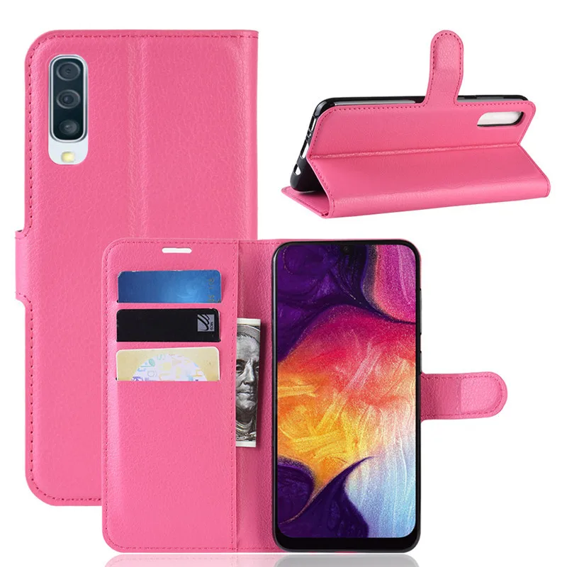 Розово-красный Для samsung Galaxy A50 чехол A505F A505 A 50 Флип кожаный чехол для телефона для Coque Galaxy A50 роскошный держатель для карт чехол a50 сумки - Цвет: Розово-красный