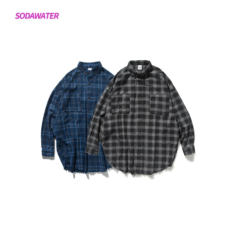 SODAWATER/клетчатые рубашки для девочек, блуза, Женский уличный сверхразмерный рубашки с длинными рукавами, осень, отложной воротник, женские топы 004W17