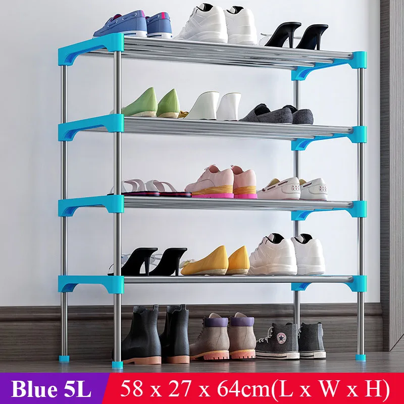 Blue 5L Многослойная Простая подставка для обуви каждый ярус 4 стальная трубка держатель пылезащитный шкаф мебель компактный органайзер для обуви Полка - Цвет: Blue 5L