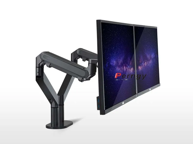 black OZ-2 1"-32" полный движения воздушный пресс газовая стойка двойной монитор настольная подставка 360 Поворот 2-8 кг регулировочный кронштейн - Цвет: black
