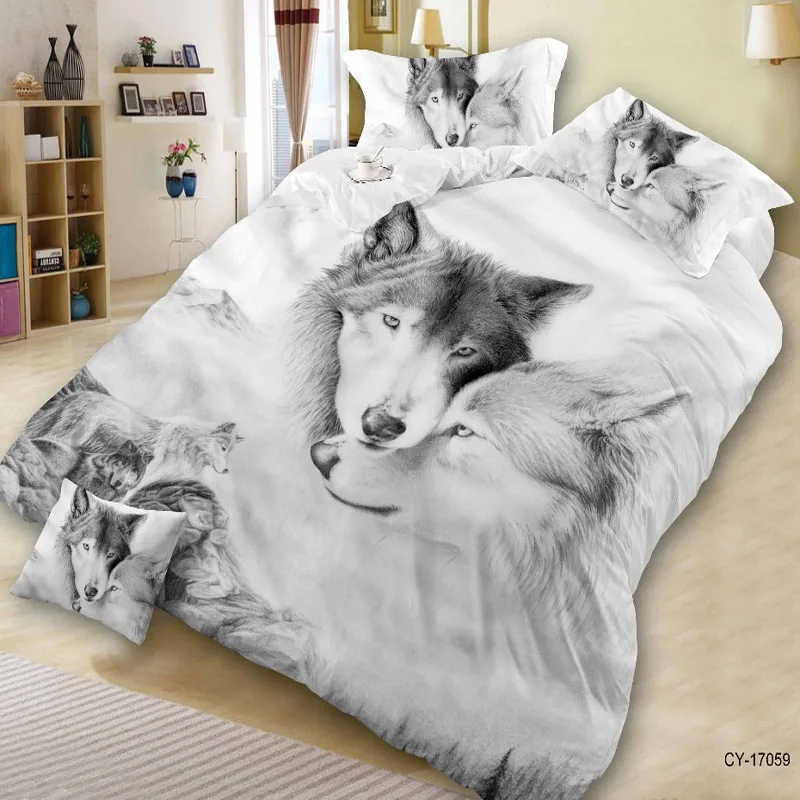 3d bedding set bedclothes 4pcs bed Duvet Cover flat sheet Home Textiles pillowcase Queen size Animal Tree forest wolf | Дом и сад