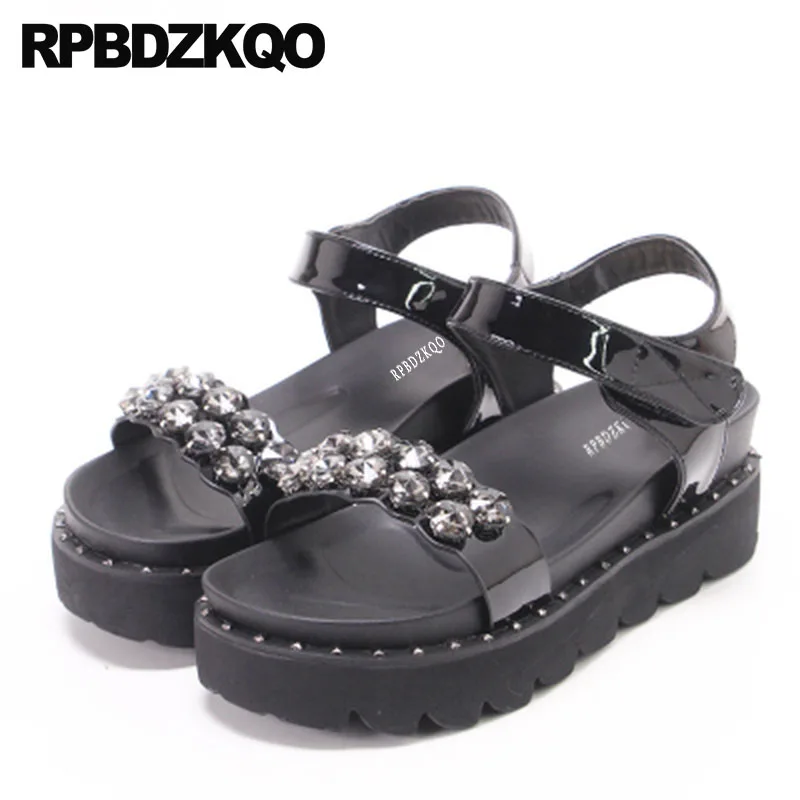 

Stud Harajuku High Heels Rhinestone Wedge Rivet Diamond Platform Flatform Jewel Double Strap Sandals Women Shoes Pumps Crystal