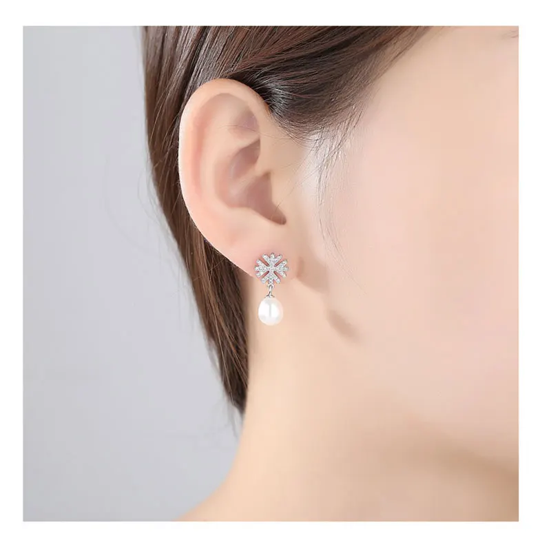 Снежинка-серьги Angel Girl для женщин с жемчугом естественного происхождения, настоящее серебряное ювелирное изделие 925 пробы. Женский подарок SE0057
