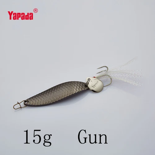 YAPADA ложка 013 Loong тройной крючок+ перо+ Блестки коготь 10 г/55 мм 15 г/55 мм 20 г/58 мм многоцветная металлическая ложка рыболовные приманки - Цвет: Gun 15g