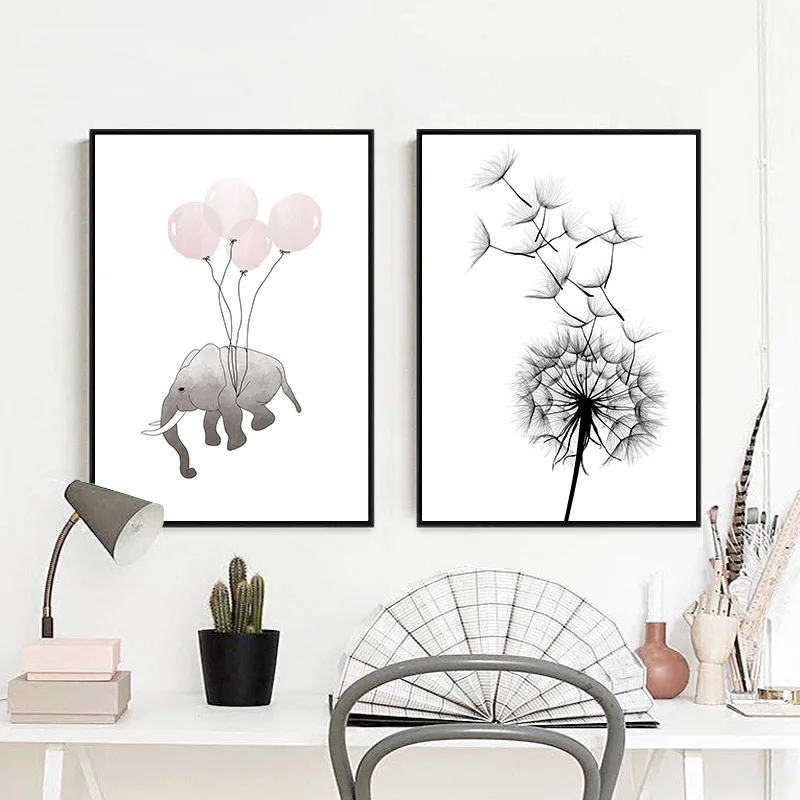 Одуванчик ботанический слон плакат в скандинавском стиле любовь стены искусства