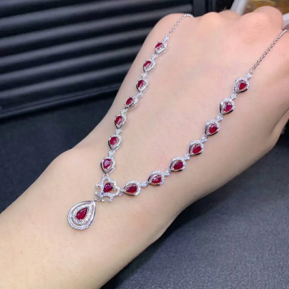 

[MeiBaPJ]Luxurious Natural Pigeon Blood Ruby Gemstone Pendant Necklace 925 Pure Silver Red Stone Fine Wedding Jewelry for Women