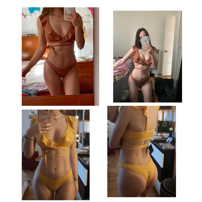 Женский комплект бикини пуш ап купальный костюм с рюшами и низкой талией