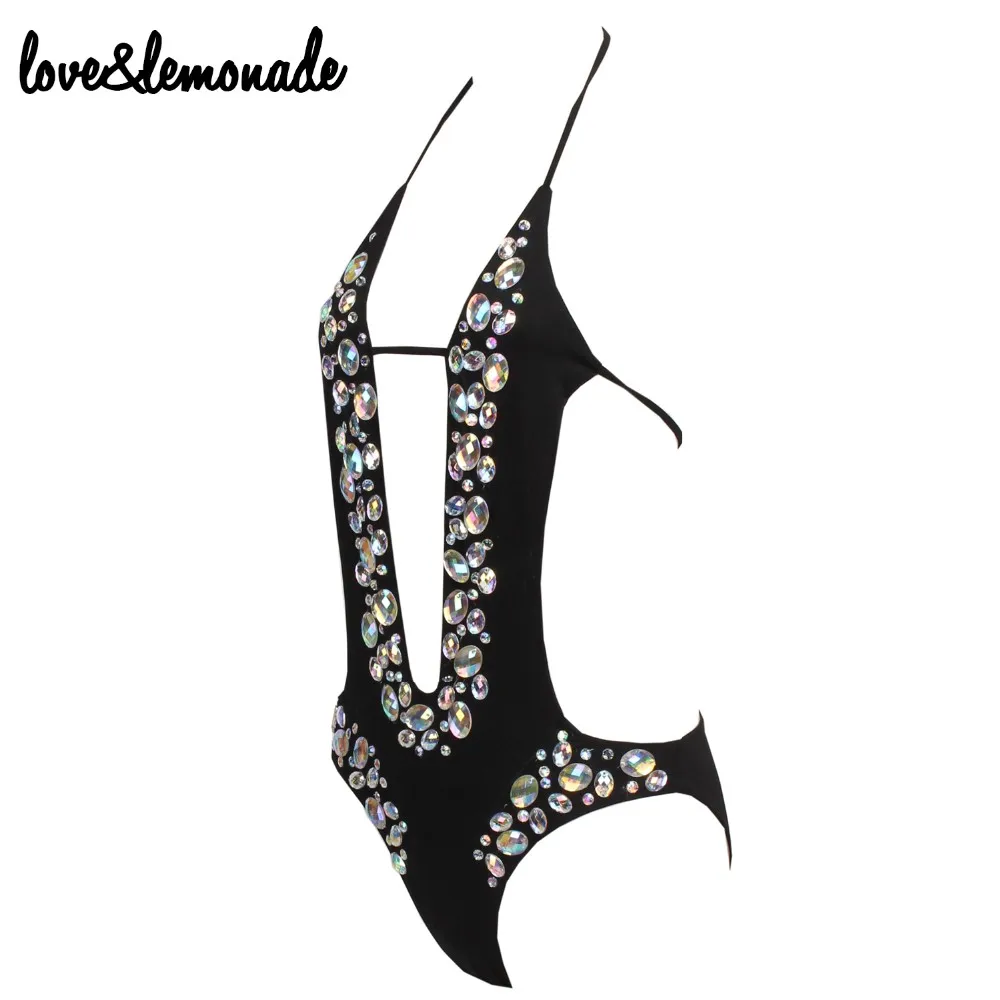 Love& Lemonade Черный боди с вырезами и бисером TB 9233