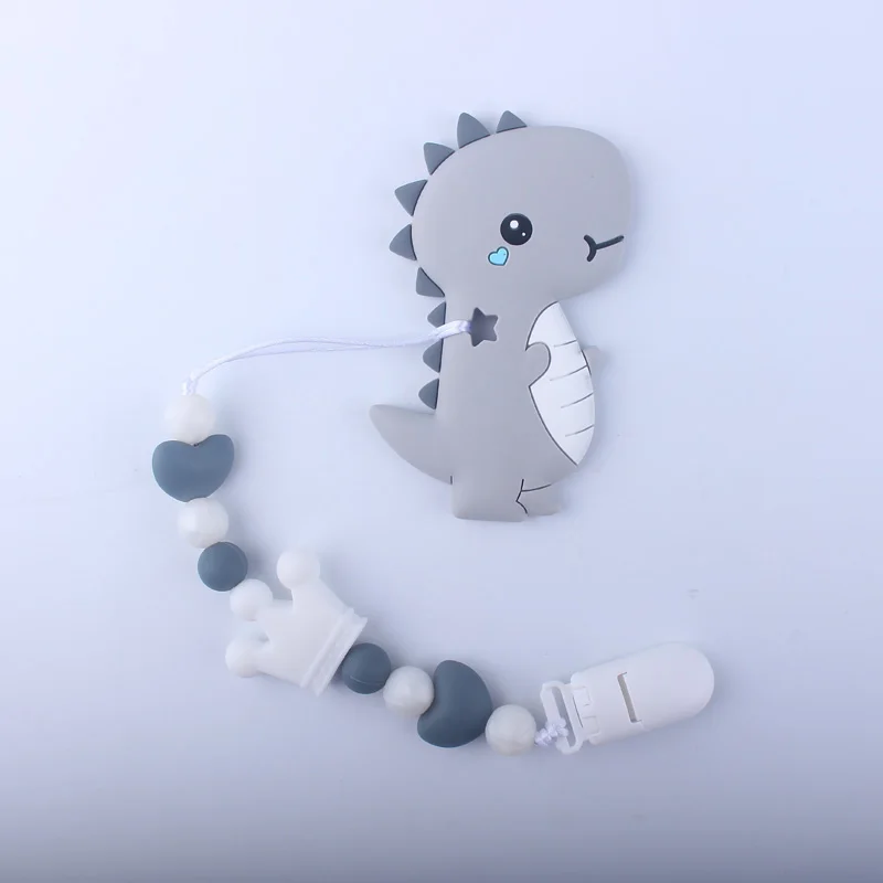 Gray Teether chain XCQGH Силиконовые Круглые бусины-короны Стегозавр Прорезыватель Сделай Сам ручной работы Силиконовая пустышка цепочка детский Прорезыватель - Цвет: Gray Teether chain