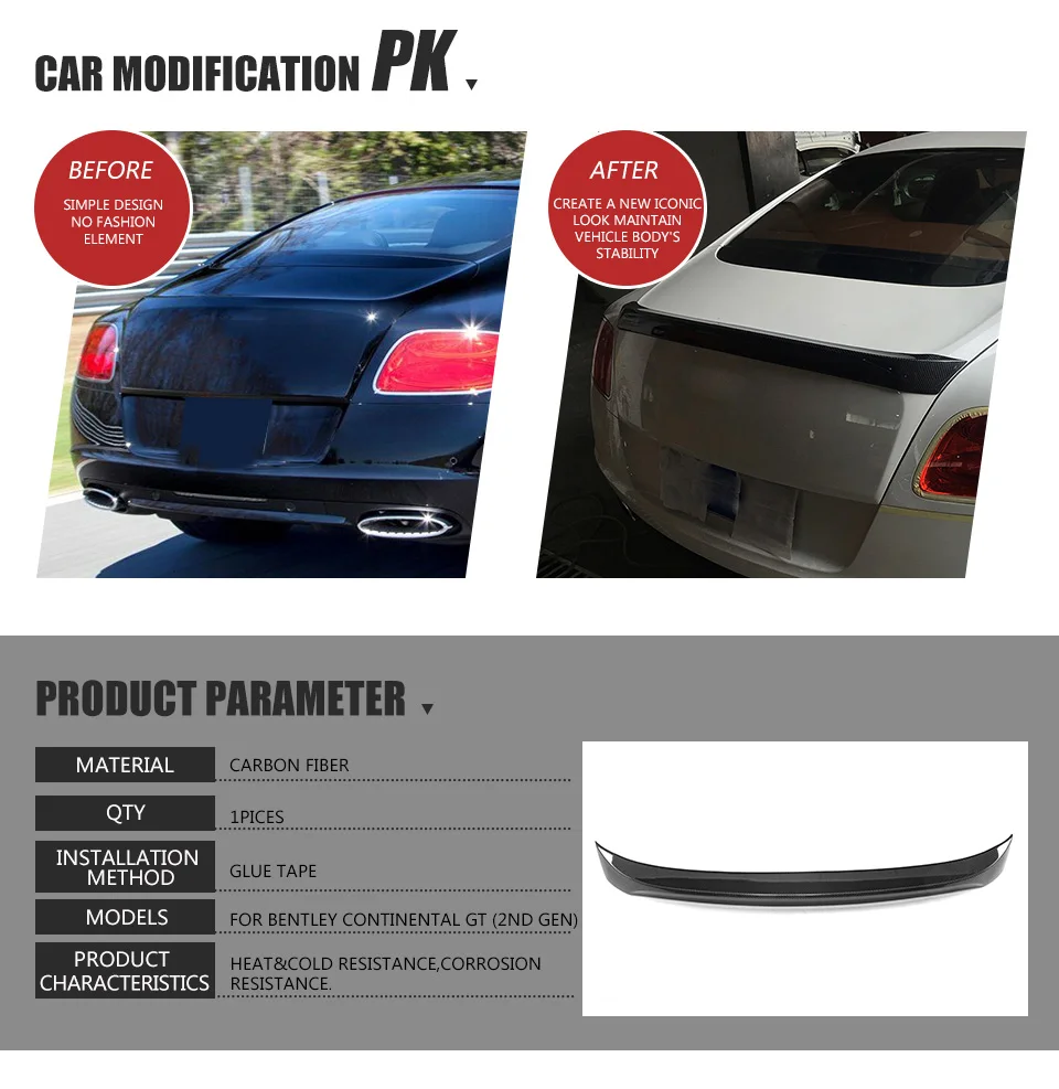 Углеродное волокно задний багажник спойлер крыла чехол для Bentley Continental GT(2nd Gen) купе 2-двери 2012