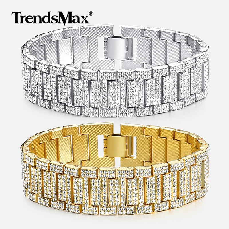 Большой хип хоп браслет для мужчин Iced Out серебро золото цепочка мужские ювелирные