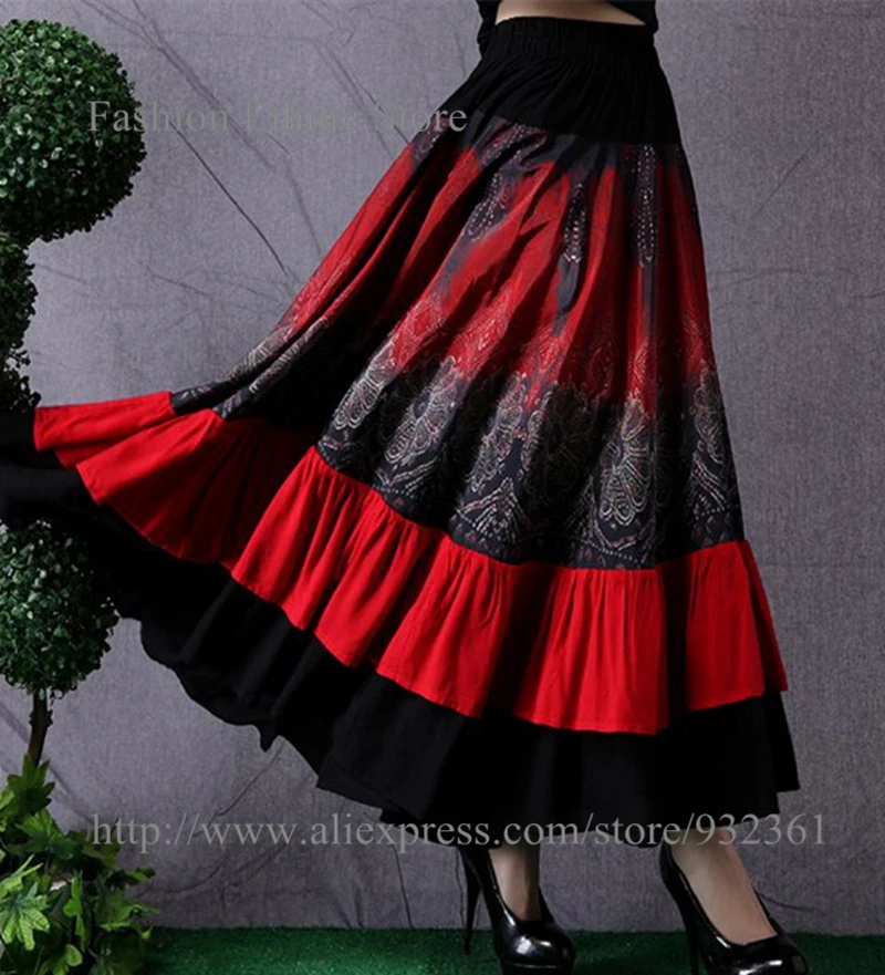 Винтажная Цыганская длинная юбка макси с принтом Красного пламени для женщин