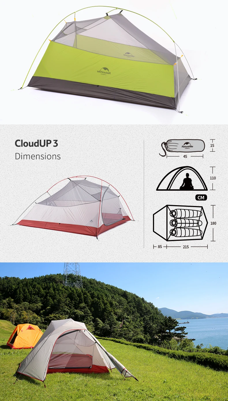 Naturehike Cloud Up 3 серии Открытый Сверхлегкий туристический тент Профессиональный Двухслойный 3 человек походный туристический тент