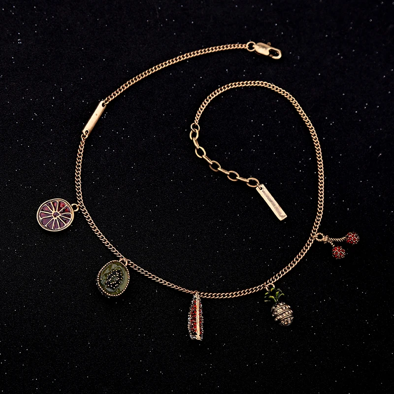 Эмаль киви ягода грейпфрут ананас арбуз вишня кулон ожерелье 2019 винтажное