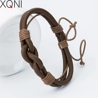 xqni hot sale handmade braided male female charm bracelet bangle cuff wrap simple unique twist leather bracelet women men gift