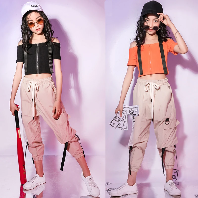 Танцевальный костюм в стиле хип-хоп брюки с короткими рукавами для девочек