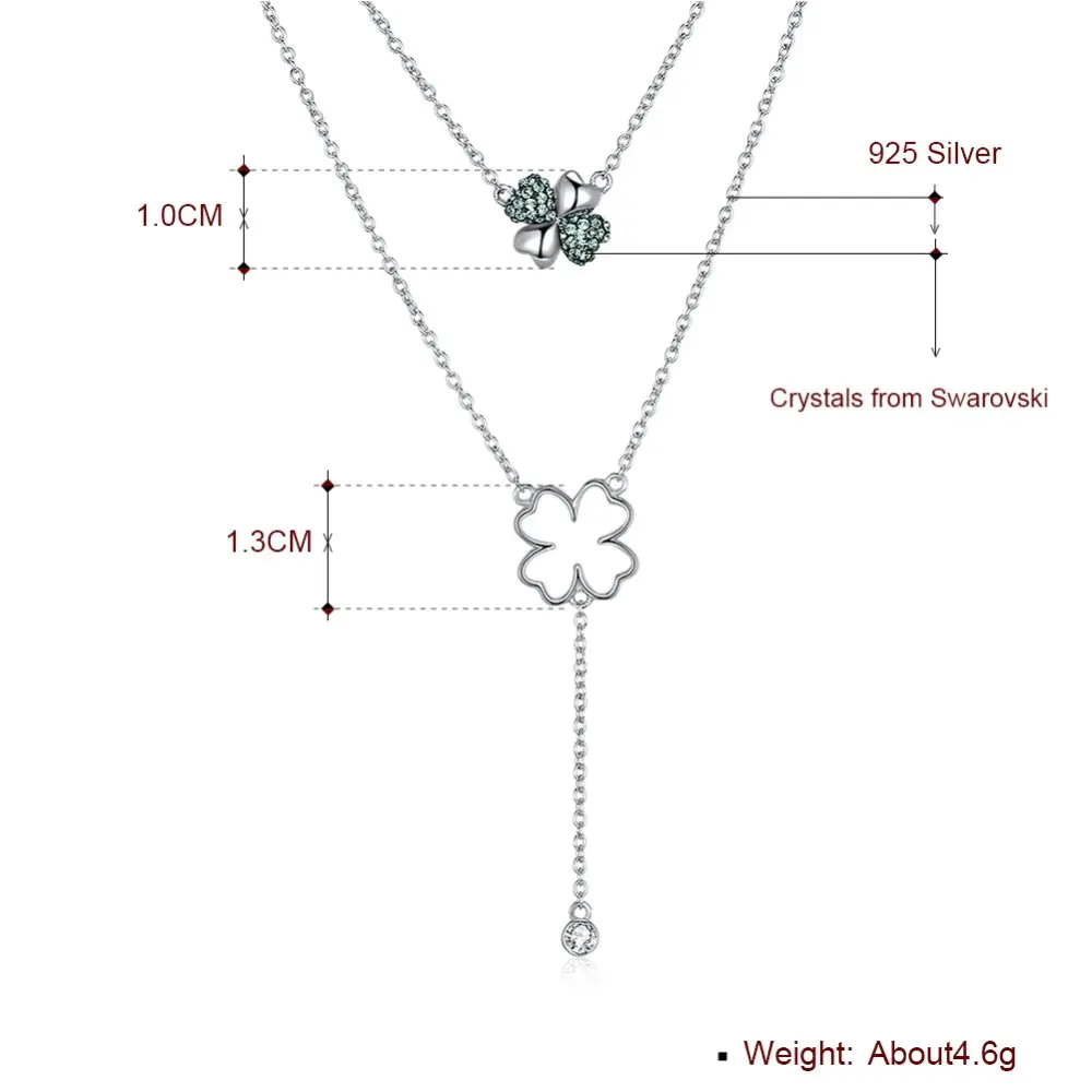 LEKANI Crystals From Swarovski Classic Clover Pendant Necklaces For Women Wedding Gifts 925 Silver Fine Double Chain Choker | Украшения и