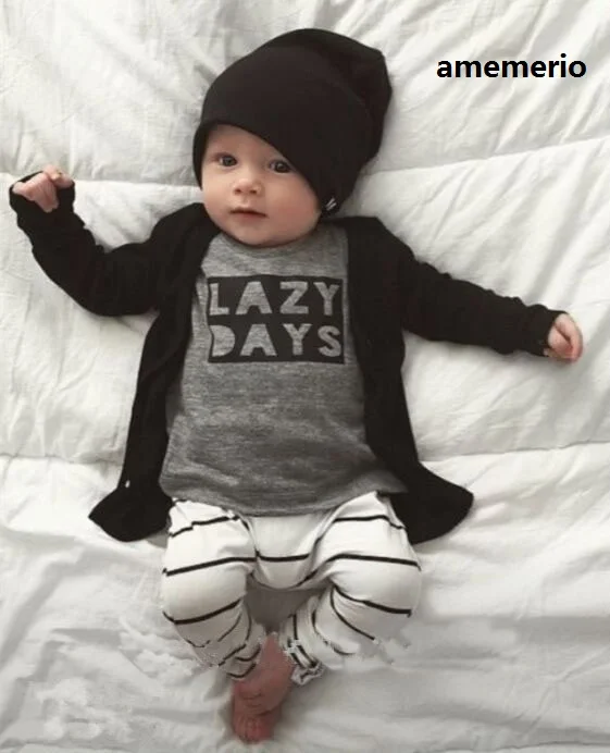 Days baby clothes Autumn Baby boy Newborn Infant cotton long sleeves girls clothing sets 2pcs T-shirt + pants Lazy | Детская одежда и