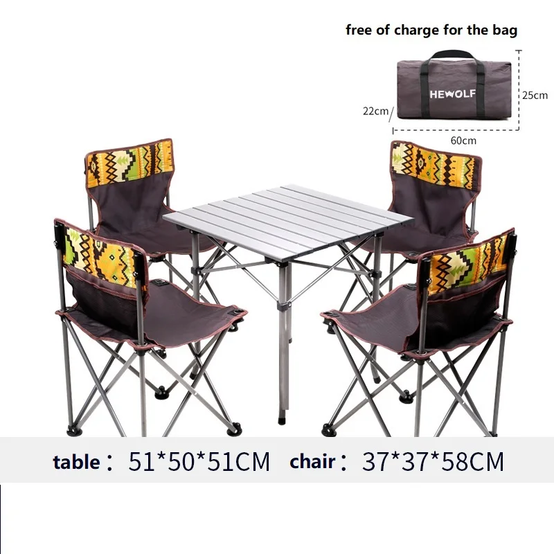 Outdoor folding table and chair 5 sets of portable storage wild camping leisure stool combination set | Дом и сад