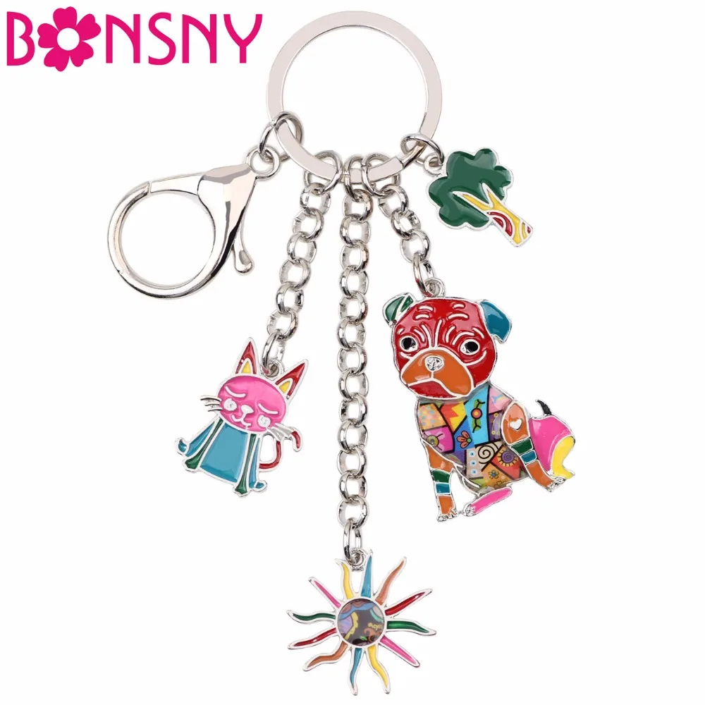 Bonsny эмалированный металлический брелок для ключей с котом подсолнухом капустой