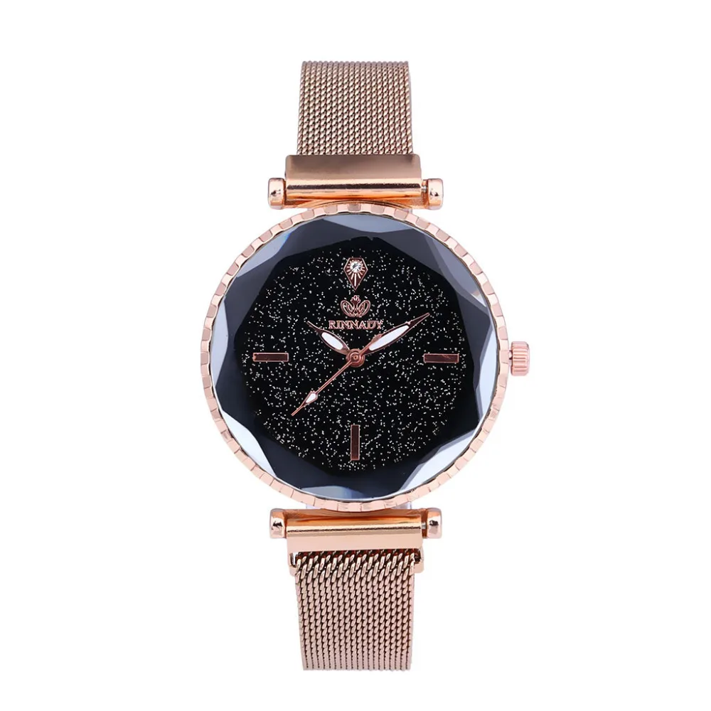 

Quartz Montre Round Rose Gold Watch Woman's High-end Blue Glass Life Waterproof Ladies Watch Mesh Belt Sky Starry Watch Strap *A