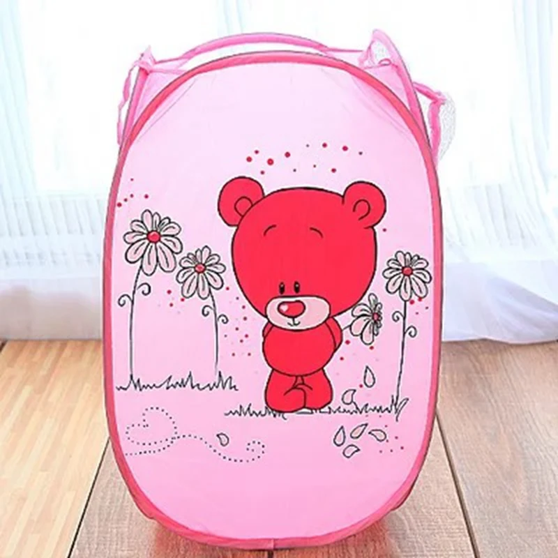Pink bear Ванная комната складная корзина с крышкой для стирки корзина мультфильм собака сортировочная корзина сетка игрушка грязный ящик для хранения украшения дома аксессуары - Цвет: Pink bear