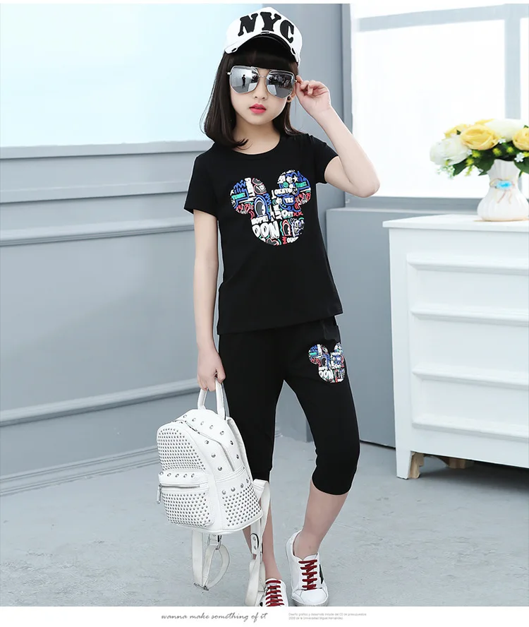 Детская летняя одежда Модный комплект одежды из 2 предметов с Минни и Микки для