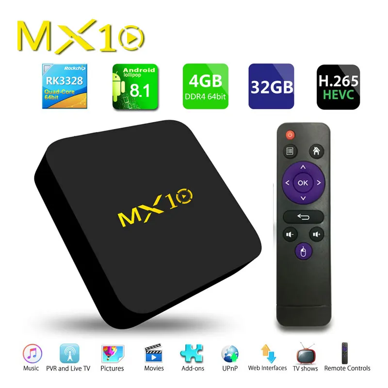Android 8 1 mx10 tv box 4 Гб DDR4 32 ГБ памяти на носителе eMMC RK3328 ядра 17 K HDR 2 ГГц WI-FI USB 3 0 Смарт