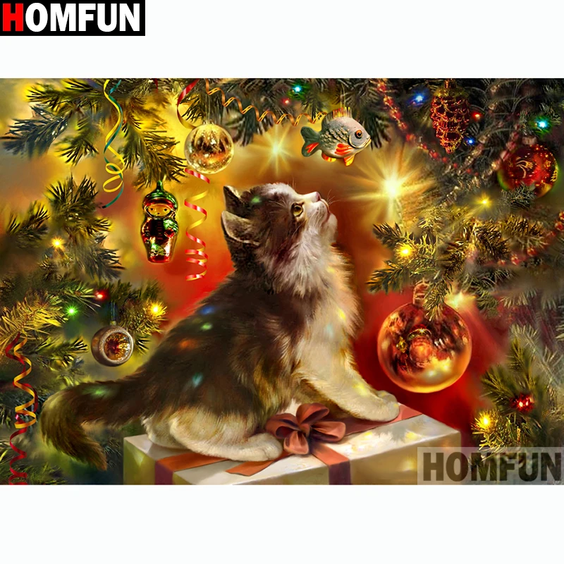 

HOMFUN Full Square/Round Drill 5D DIY Diamond Painting "Animal Cat" Embroidery Cross Stitch 5D Home Decor Gift A14410
