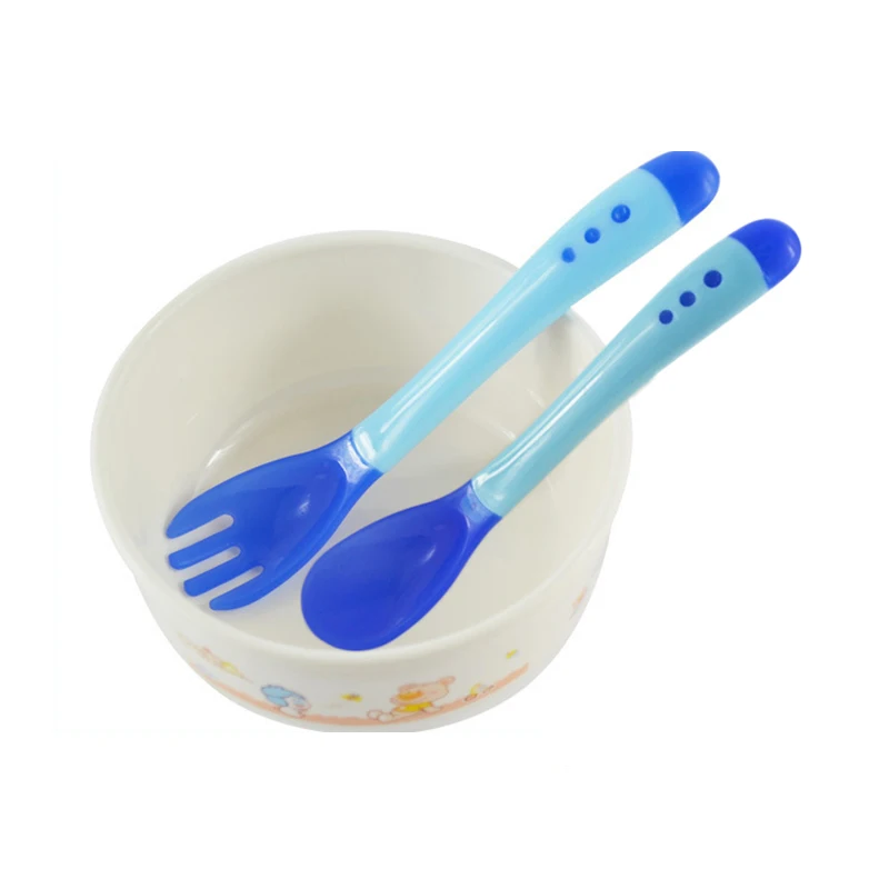 Детская ложка и вилка с датчиком температуры безопасная силиконовая посуда для