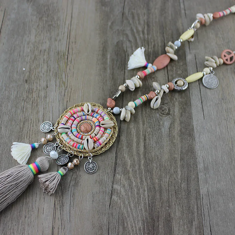 Ожерелье женское в этническом стиле Длинное украшение с бусинами радуги