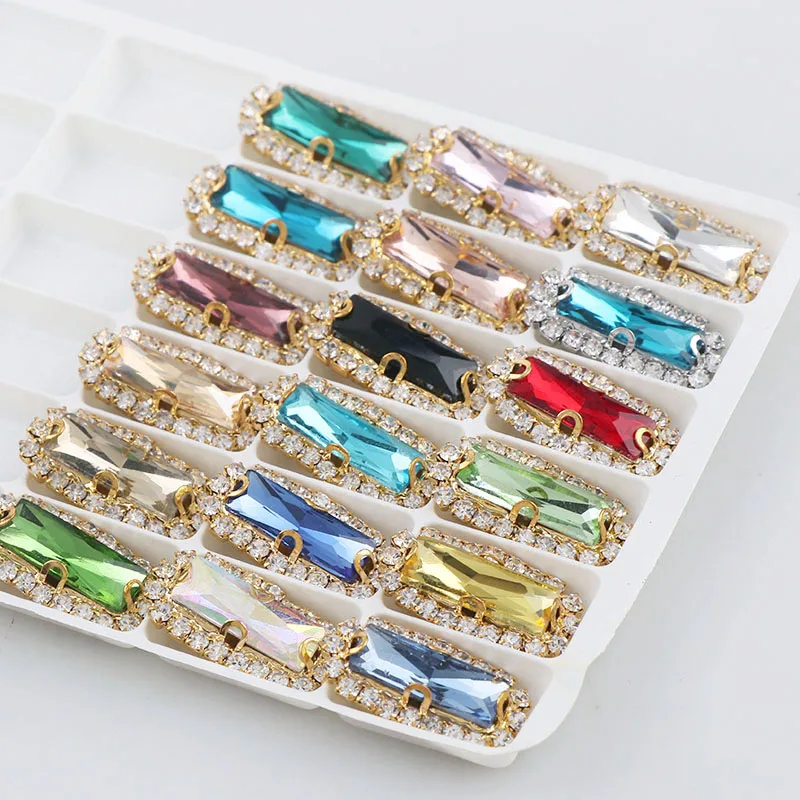 Прямоугольная багета Золотая основа пришивная с красочным стеклом и камнем