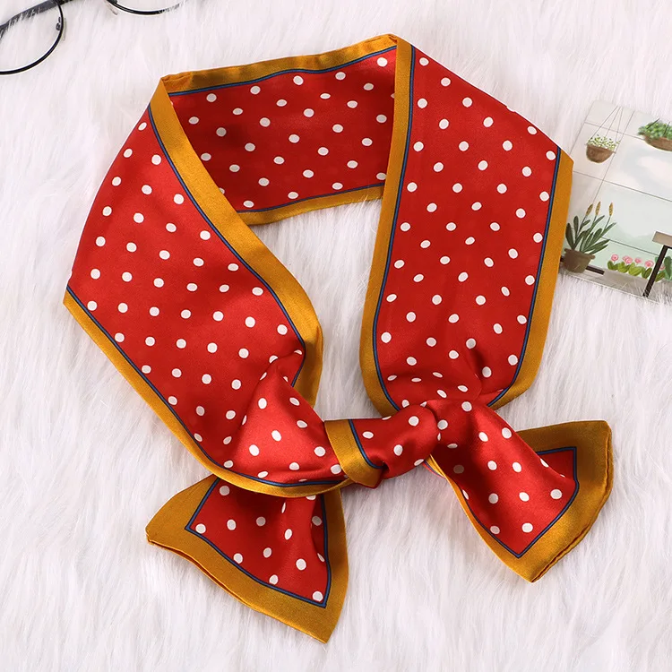 Женский шарф в горошек с принтом для женщин тонкий Шелковый маленькой ручкой