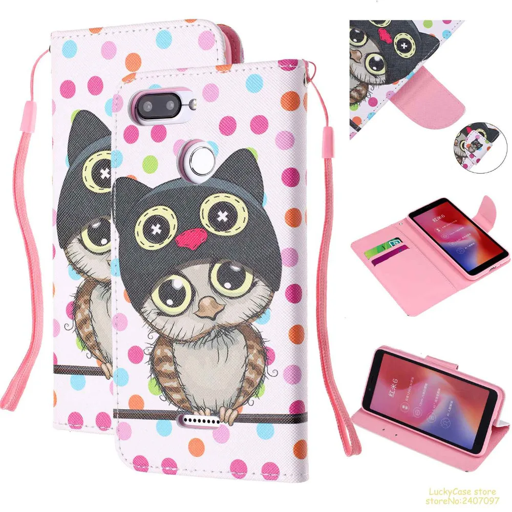 High quality Luxury PU Leather wallet phone case For Redmi 6 Magnetic Painted Full cover cases hoesje kryt etui fundas | Мобильные