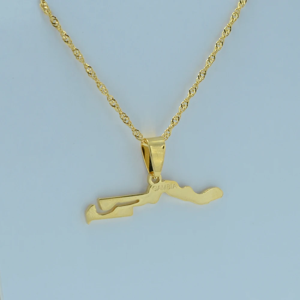 Золото Цвет Гамбия карта страны флага Цепочки и ожерелья подвески ювелирные
