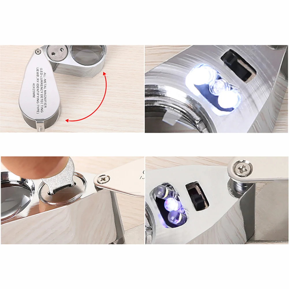 40 Times Useful Lightweight Full Metal Folding Scientific UV Light Portable LED Magnifier Counterfeit Detector Working Tool Gift |