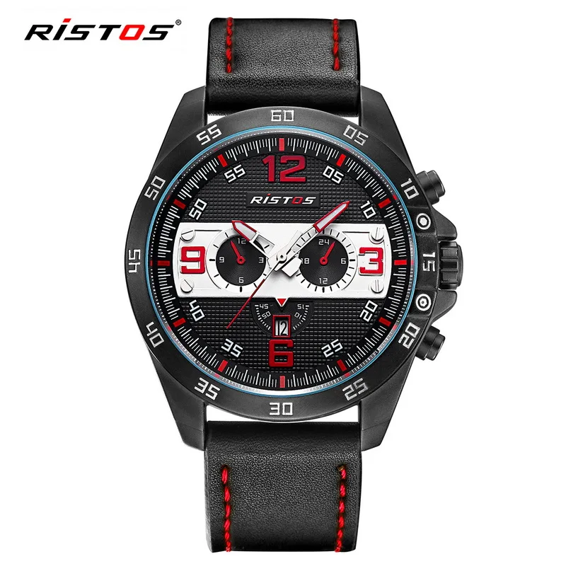Ristos Reloj Hombre Экстремальные виды спорта армейские кварцевые часы с кожаным