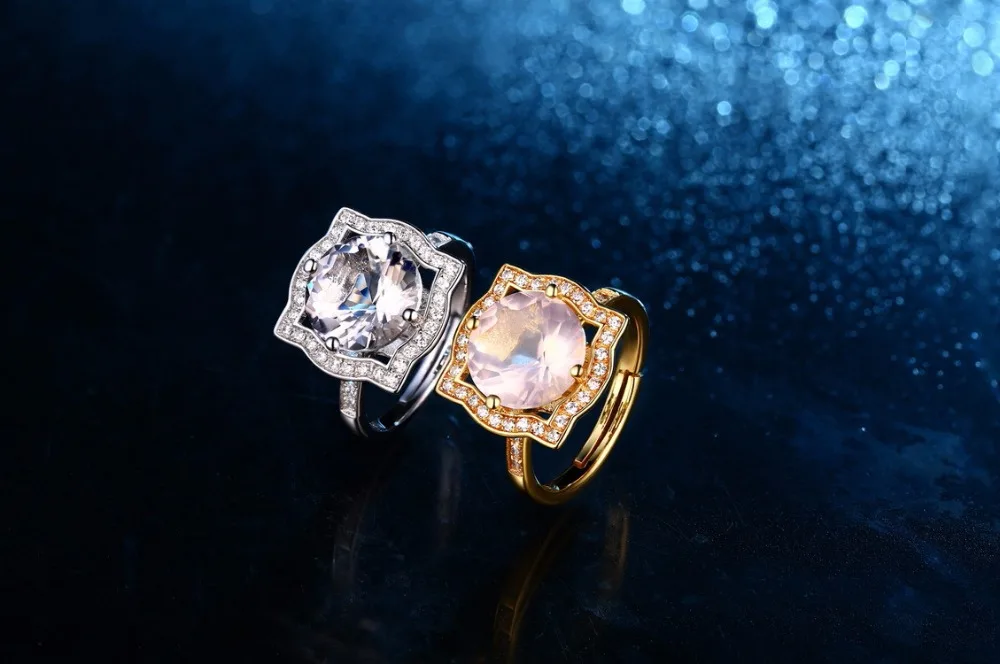 ADWLOF 3.20CT Круглый Cut Природный Розовый Кварц Рок Кристаллический Кольца
