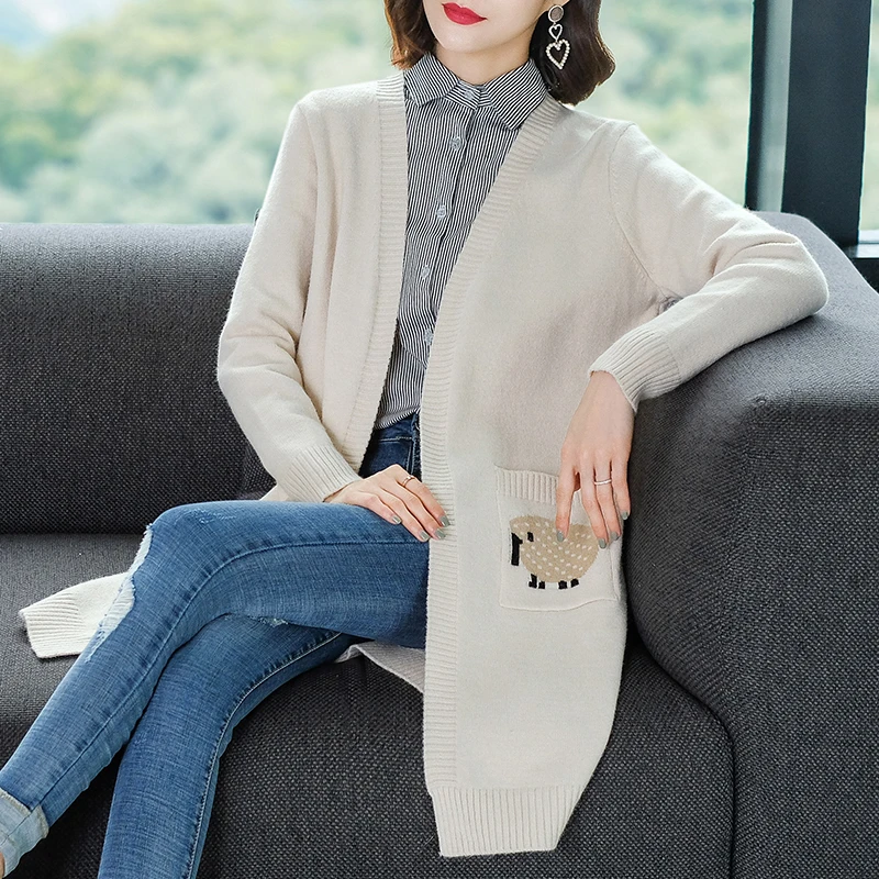 Brand Cardigan Outerware 2019 Spring Fall Women Knit New Hit Color Jacquard Fashion Pocket Sweater Cardigans |
