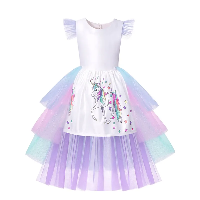 Unicorn Dress Only Платье для девочек с единорогом; нарядный костюм; Детские наряды; Радужное многослойное платье с ласточкиным хвостом для маленьких девочек на День рождения; комплекты принцессы - Цвет: Unicorn Dress Only