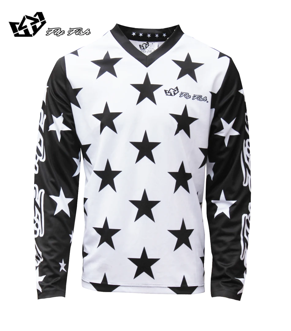 

FLY FISH RACING GP Star Mens MX Offroad Jersey White/Black DH Downhill Jersey MX MTB T shirt Jerseys Bike Cycling