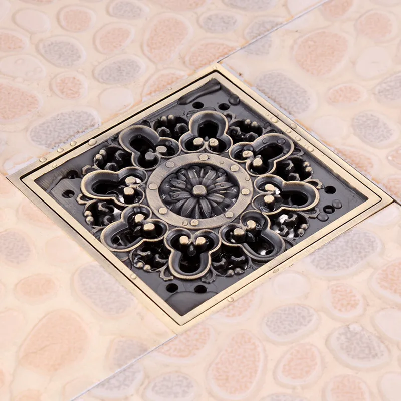 

Antique Brass 4" Square Floor Drain Cover Decorative Floor Waste Grate Drainer