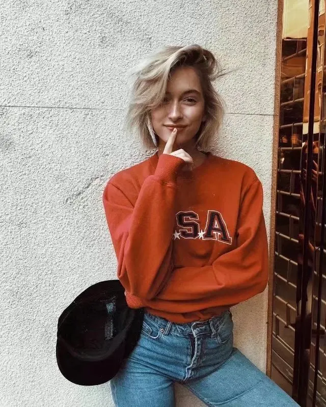 США с вышивкой надписями свободные длинные рукава Круглый воротник пуловер