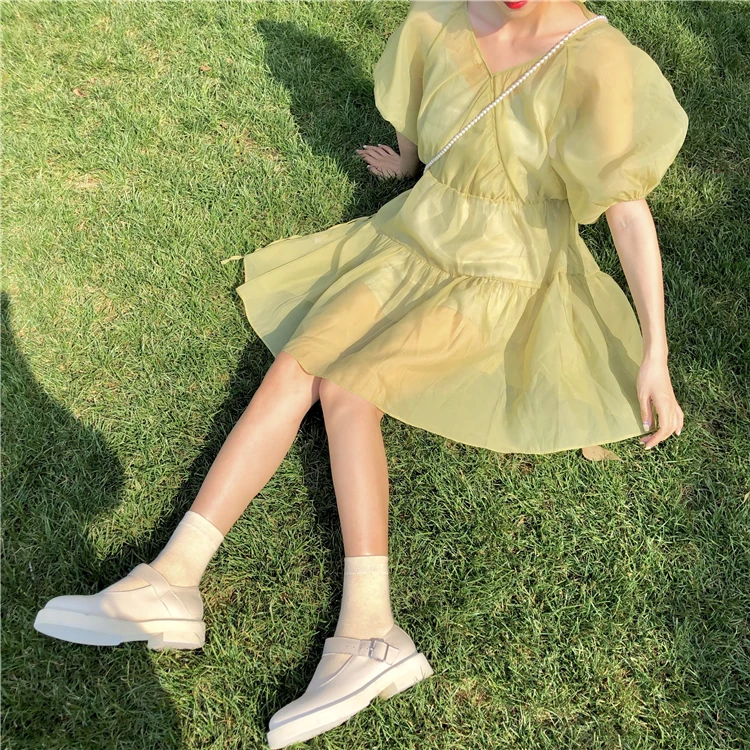Фото WHITNEY WANG летнее платье 2019 Летняя мода уличная винтажный буф рукав Сетчатое женское WHITNEY WANG летнее платье 2019 Летняя мода уличная винтажный буф рукав Сетчатое женское