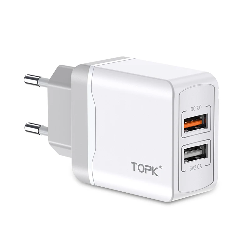 EU White TOPK Quick Charge 3,0 28W QC 3,0 адаптер зарядного устройства с двойным USB EU вилка Дорожное настенное зарядное устройство для мобильного телефона для iPhone samsung Xiaomi - Тип штекера: EU White