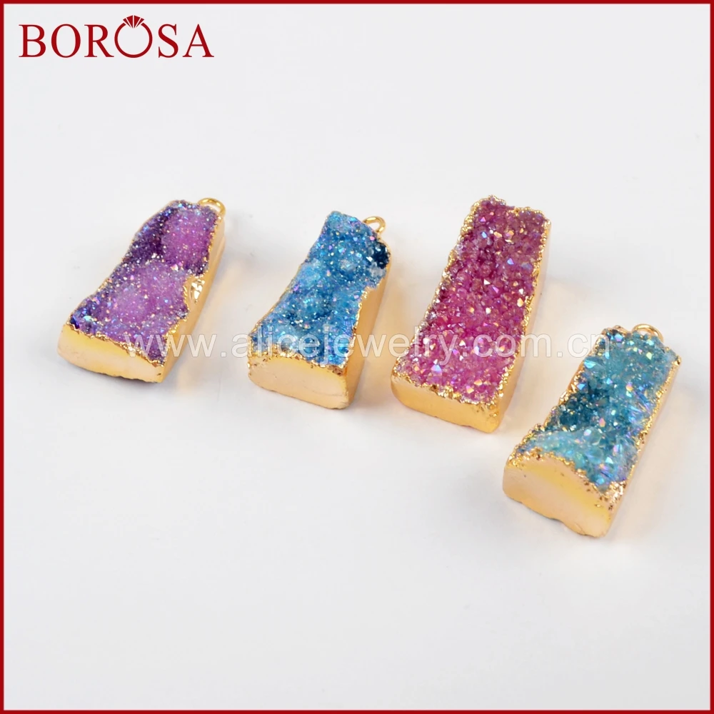 BOROSA 10 шт. золотого цвета трапециевидные радужные титановые АБ друзы подвески