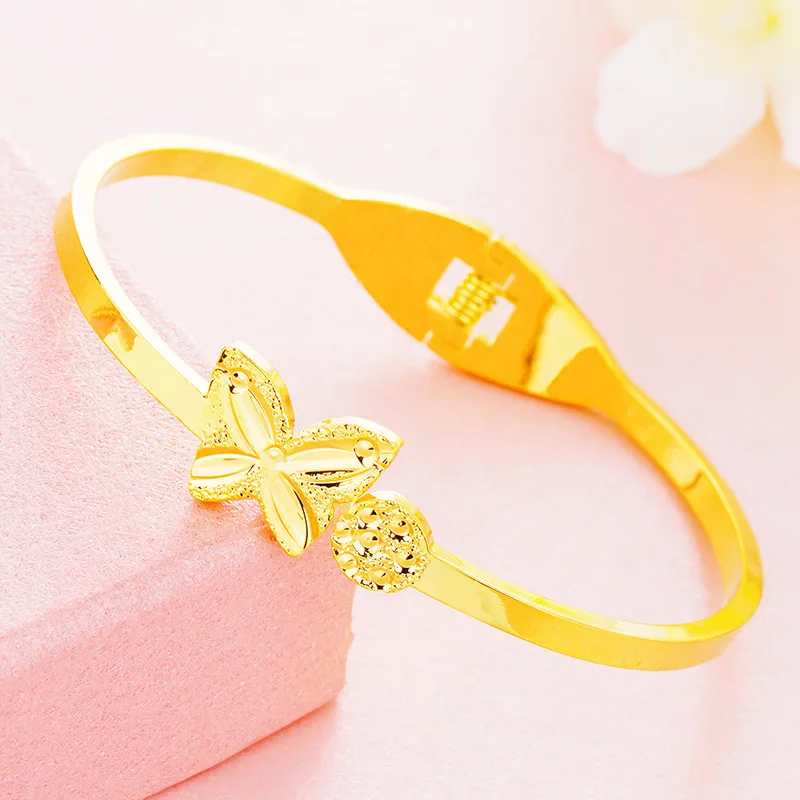 OMHXFC Wholesale European Fashion Hot Woman Female Party Birthday Wedding Mother Gift Vintage Butterfly 24KT Gold Bangle BE296 | Украшения