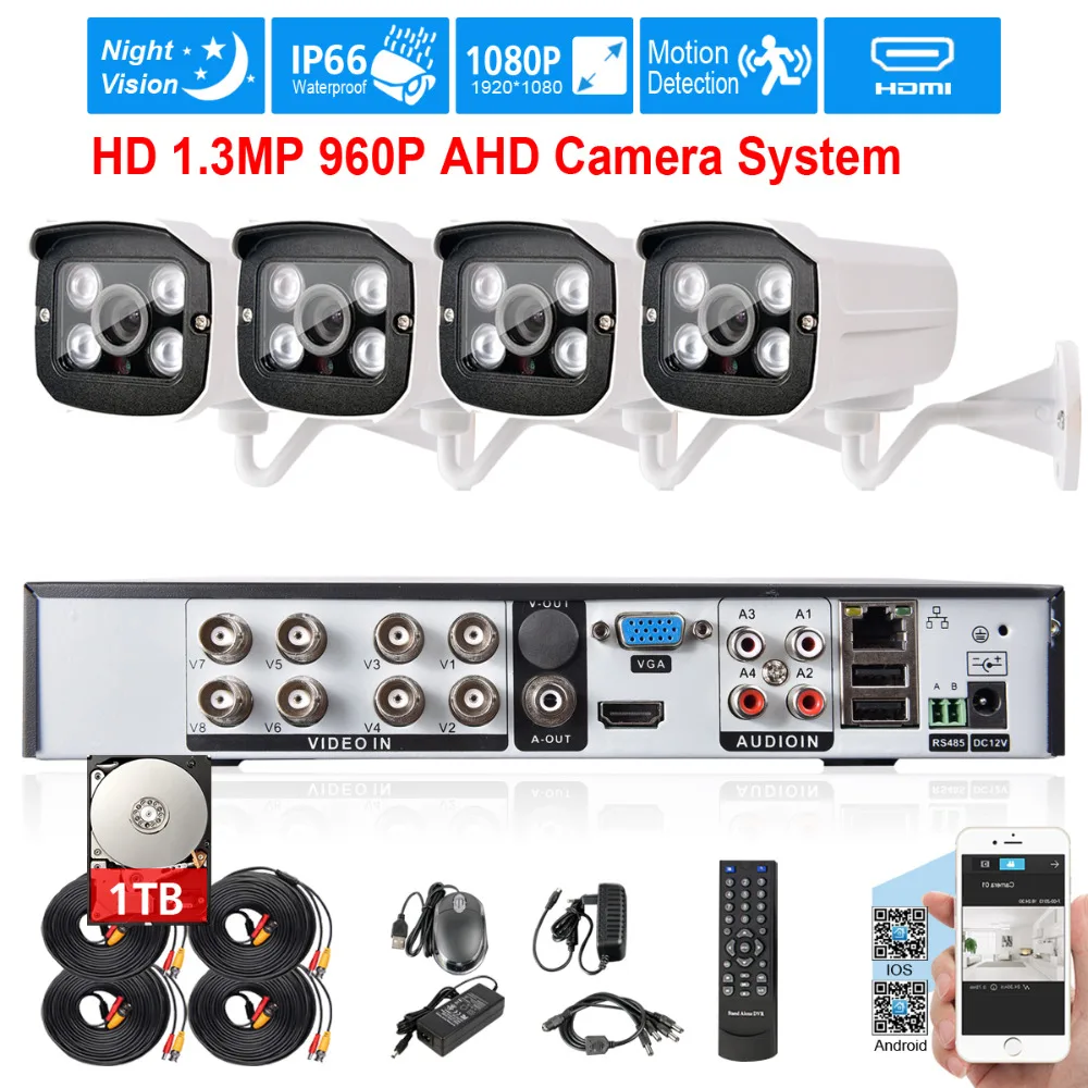 AHD 8ch CCTV Системы 1080 P HDMI DVR 4 шт. 960 2500tvl Открытый всепогодный Камера набор Главная