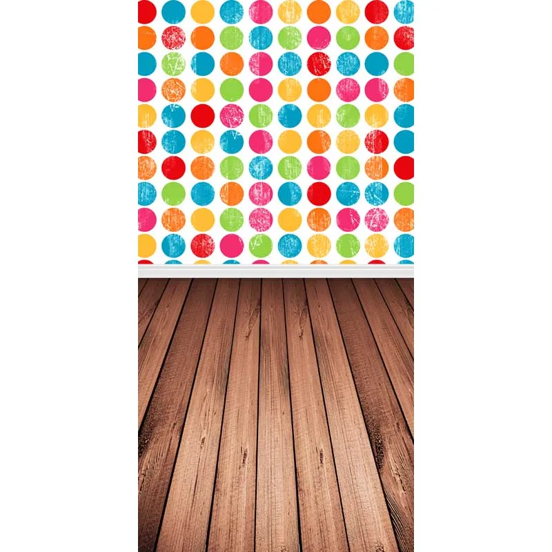 

5x7ft Colorful Polka Dots Wall Wood Floor Washable One Piece No Wrinkle Banner Photo Studio Background Backdrop Polyester Fabric